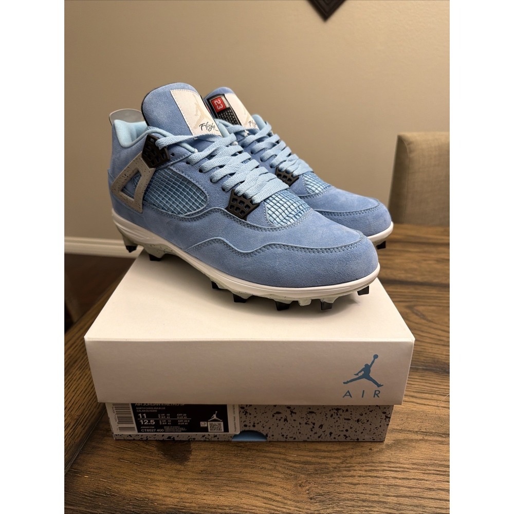 Custom Air Jordan 4 University Blue Football Cleats  Mens Size 11